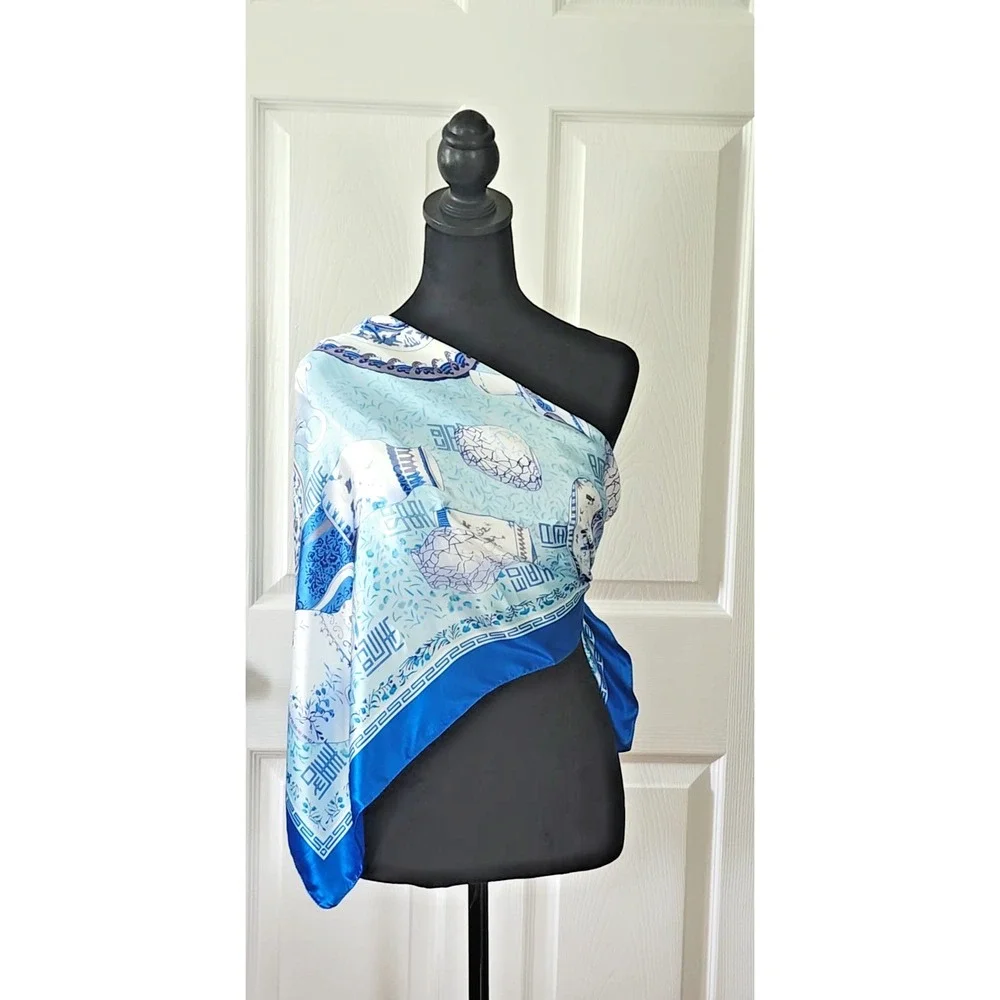 Blue and White Print Scarf